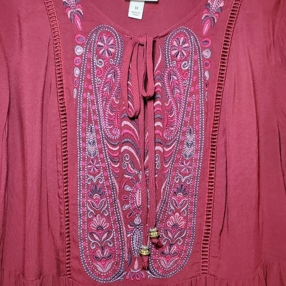 Knox Rose Dress Flutter Sleeves Sz M Burgundy Embroidered - Picture 5 of 10